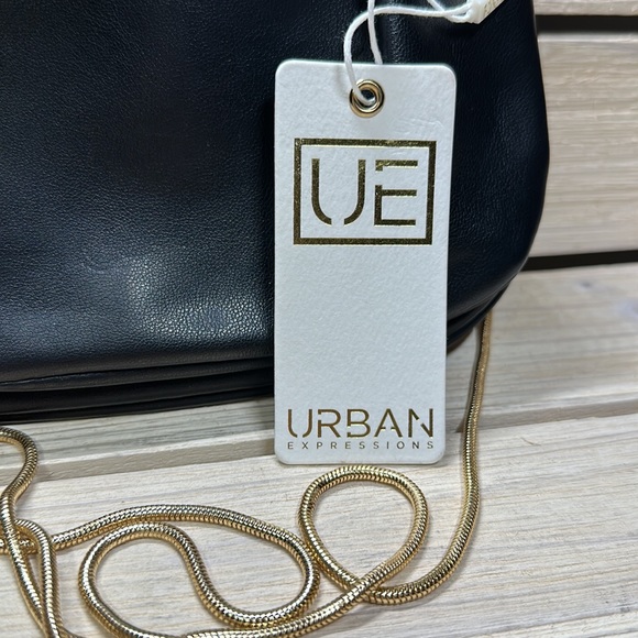 Urban Expressions Black Fleur Vegan Crossbody Purse with Gold Tone Chain - Picture 2 of 14